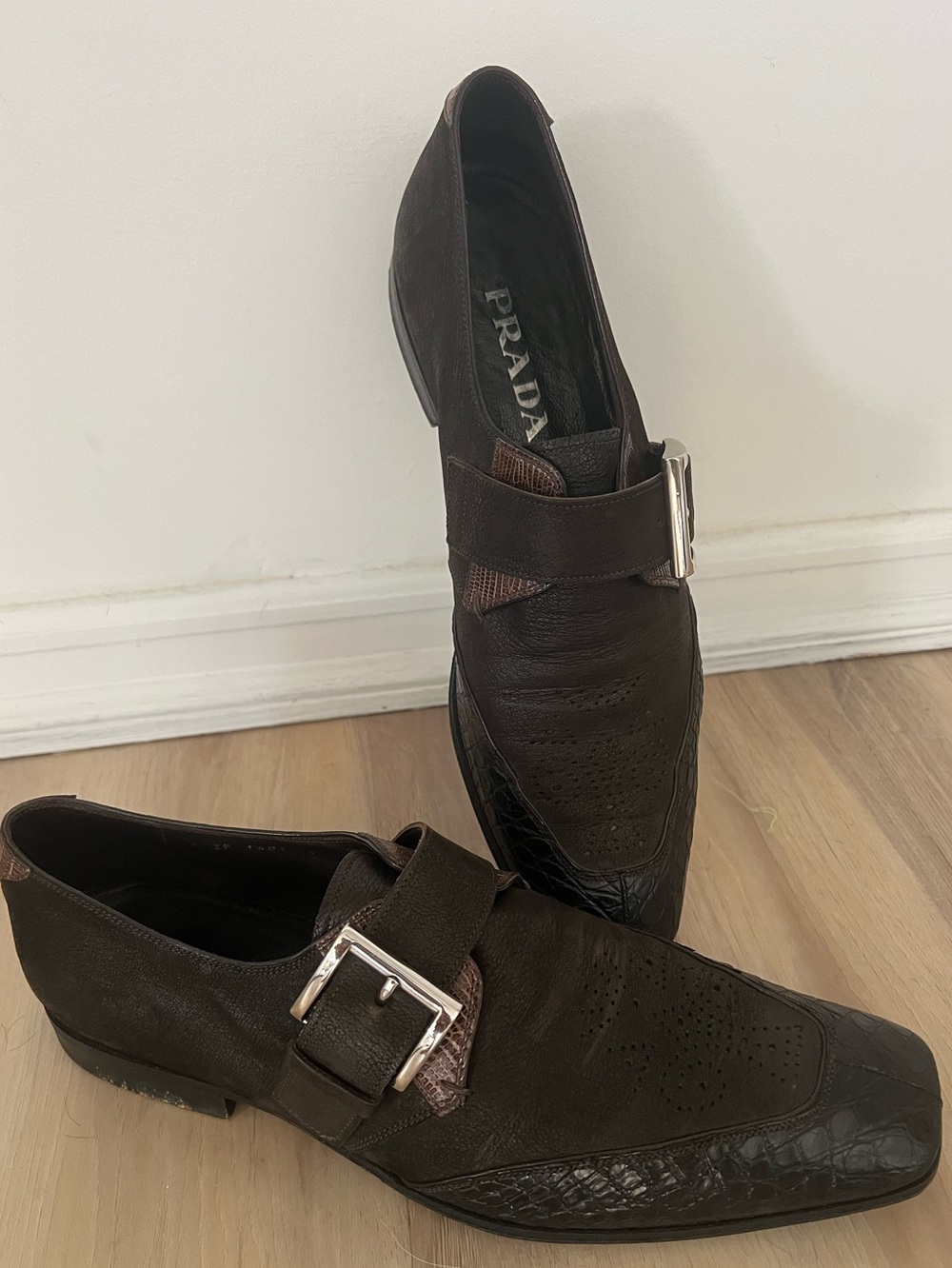 Prada Brown Croc Leather Buckle Loafers Italy Size 8 Men’s